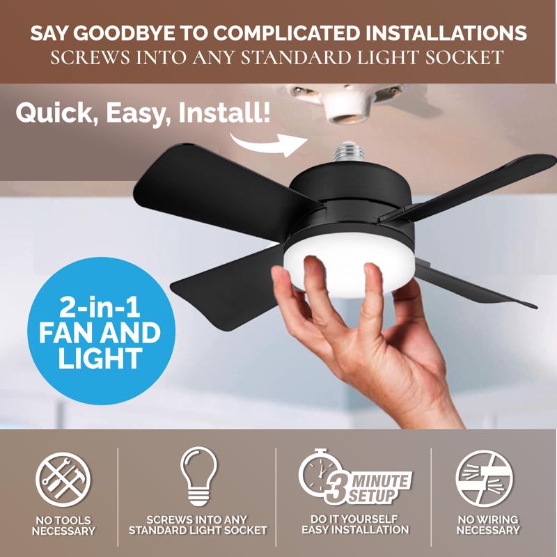 Socket Ceiling Fan, Bell+Howell, with LED, Black - 5