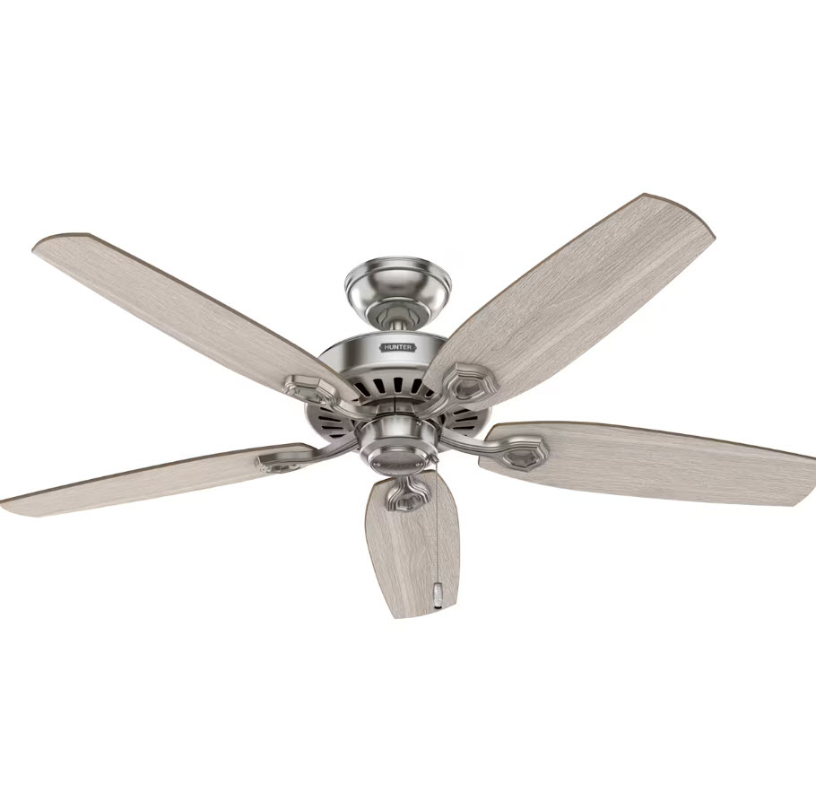 Builder Ceiling Fan, Hunter, with Light, 52 in Dia, Brushed Nickel - 2
