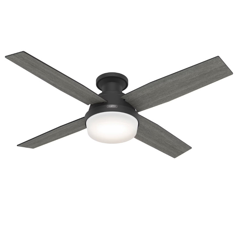 Dempsey Ceiling Fan, Hunter, with Light & Remote, 52 in Dia, Matte Black - 2