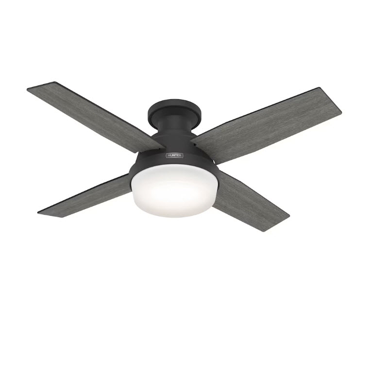 Dempsey Ceiling Fan, Hunter, with Light & Remote, 44 in Dia, Matte Black - 2