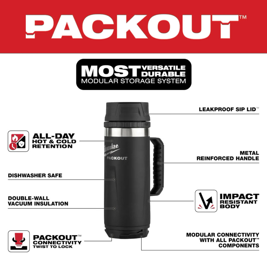 Packout Mug, 18oz Black, Milwaukee - 1