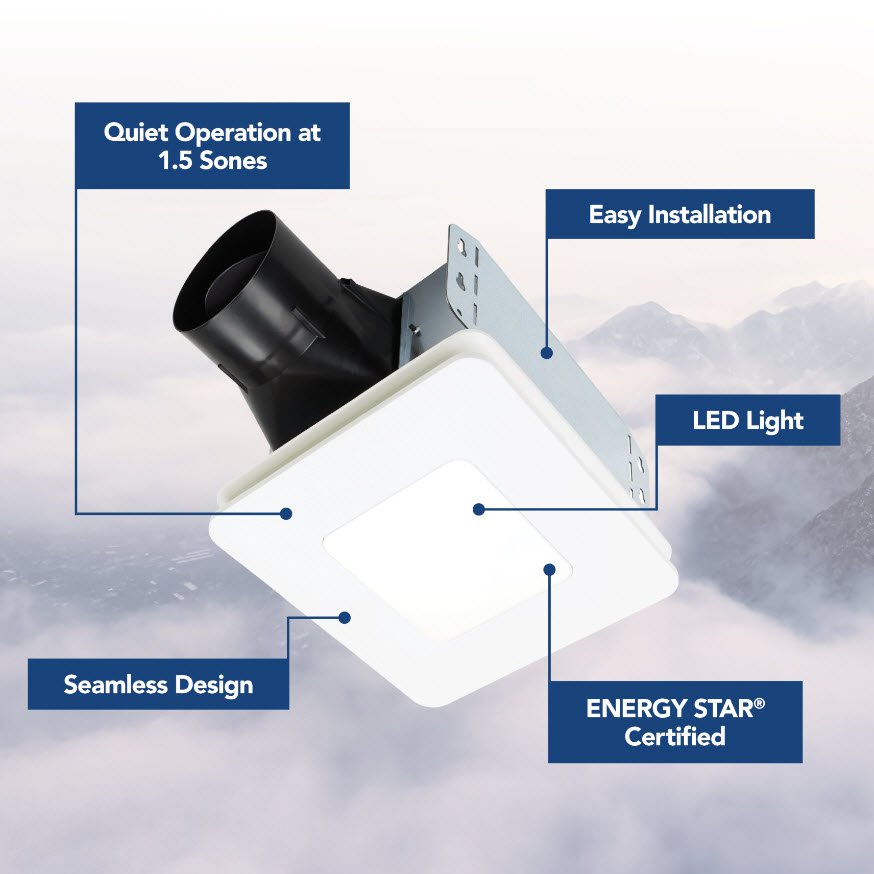 Roomside Bath Fan, Broan, LED Light, 80 CFM, White - 2