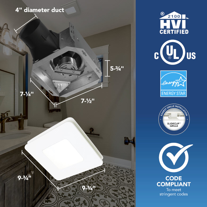Roomside Bath Fan, Broan, LED Light, 80 CFM, White - 3
