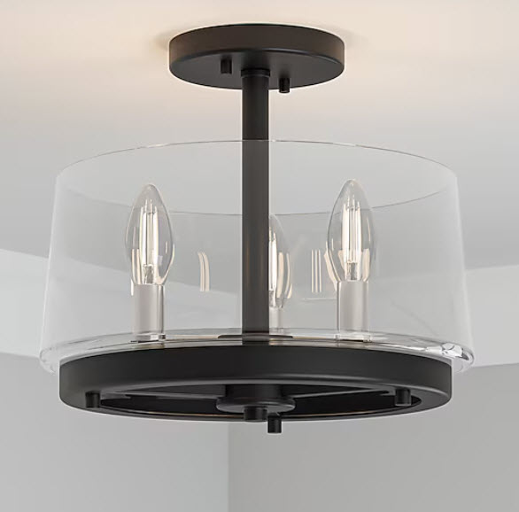 Semi-Flush Ceiling Light, Quoizel, 3-Light, Matte Black - 1