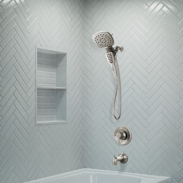 Zyla Tub Shower Faucet, Moen, 1-Handle, Brushed Nickel - 2