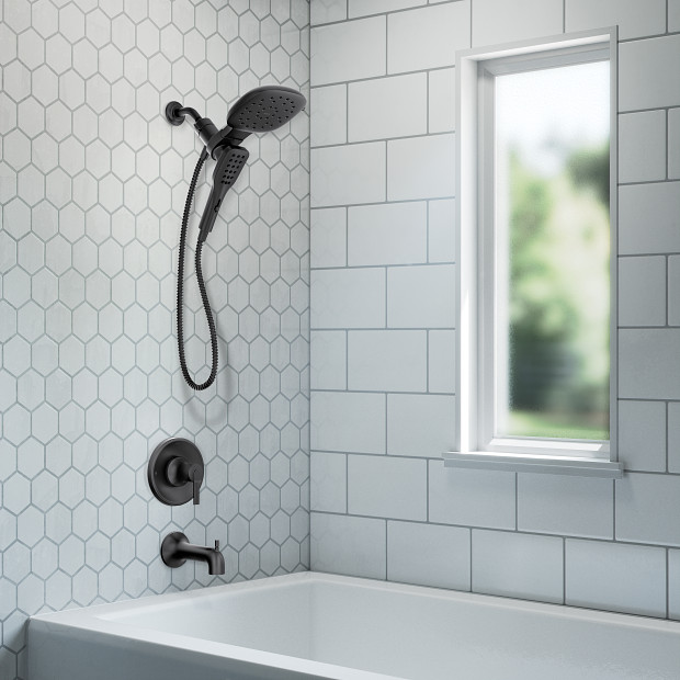 Zyla Tub Shower Faucet, Moen, 1-Handle, Matte Black - 2