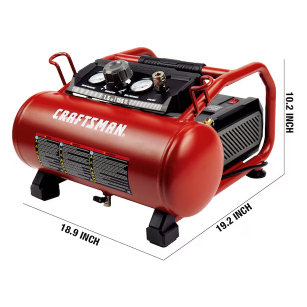 Portable Air Compressor, Craftsman, Tool Only, 3 gal Tank, 1.5 hp, 155 psi Pressure, 1-Stage - 3