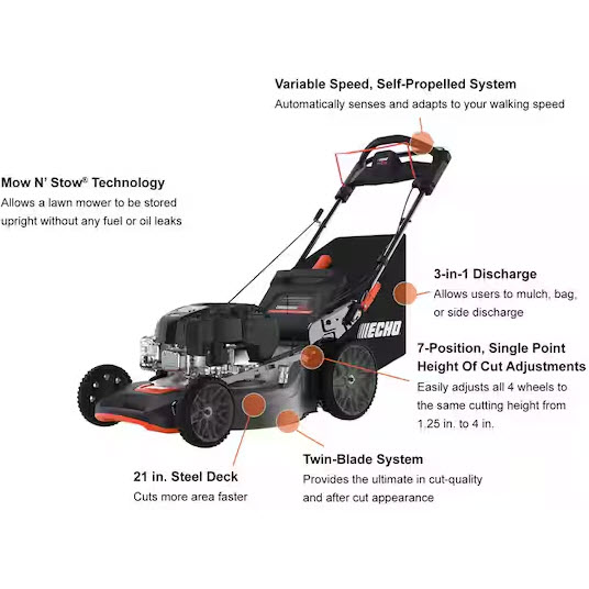Gas Mower 21 in, Echo, Self-Propelled, RWD, 190 cc Briggs and Stratton - 2