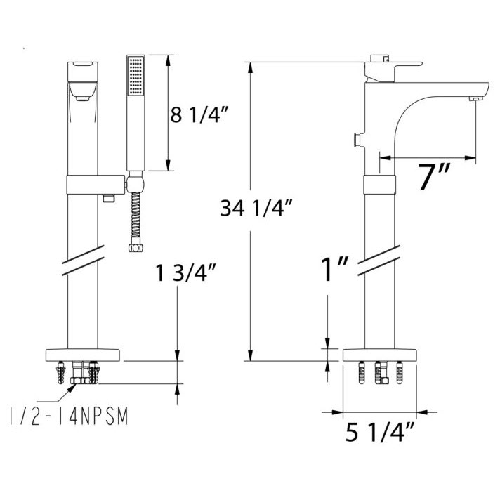 Seva Tub/Shower Faucet, Huntington Brass, Handheld, Floor Mount, Matte Black - 2