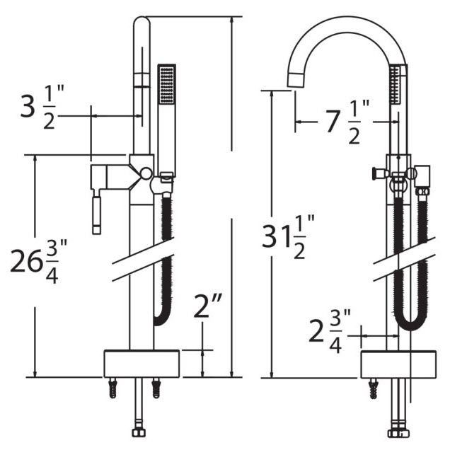 Euro Tub/Shower Faucet, Huntington Brass, Handheld, Floor Mount, Satin Nickel - 2