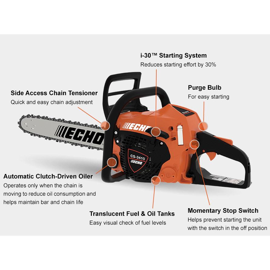 Gas Chainsaw, Echo, 34.4CC, 14 in Bar - 1