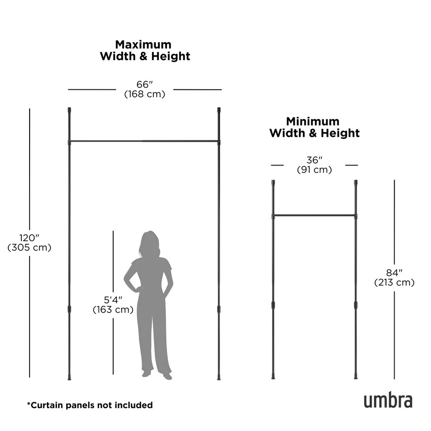 Anywhere Curtain Rod, Umbra, 36-66 in W, Nickel Finish, Curtains Sold Separately - 1