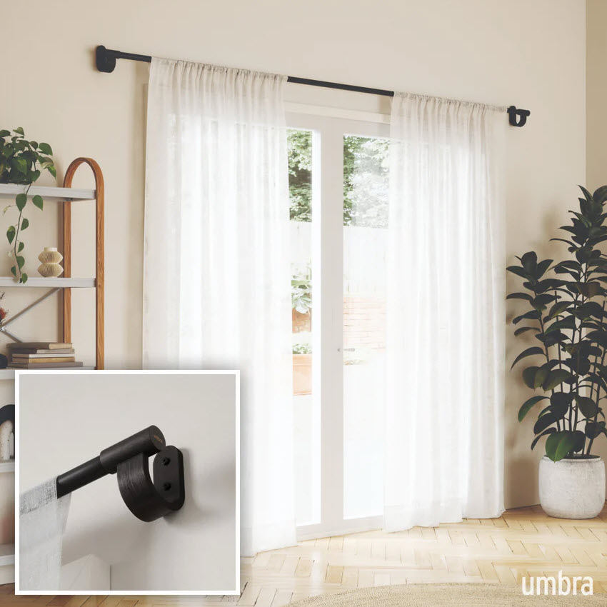 Bellwood Curtain Rod, Umbra, 1 in Dia, 42-120 in W, Black Finish - 2