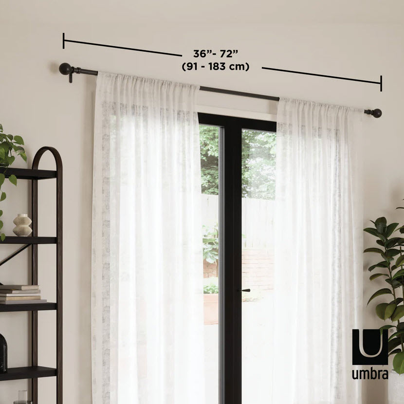 Bolas Curtain Rod, Umbra, 1 in Dia, 72-144 in W, Black Finish - 2