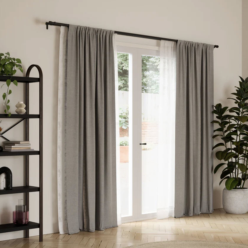 Cappa Double Curtain Rod, Umbra, 1 in Dia, 66-120 in W, Black Finish - 2
