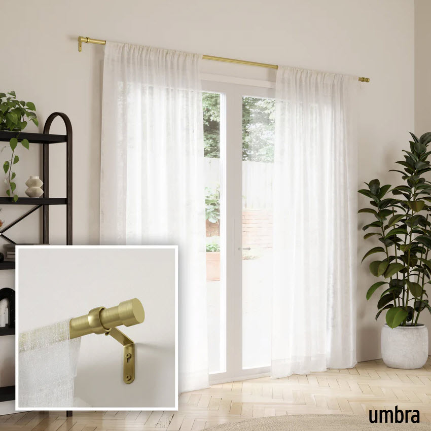 Cappa Curtain Rod, Umbra, 1 in Dia, 66-120 in W, Gold Finish - 2