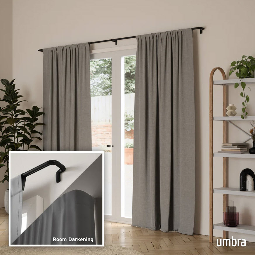 Twilight Curtain Rod, Umbra, 3/4 in Dia, 66-144 in W, Black Finish - 2