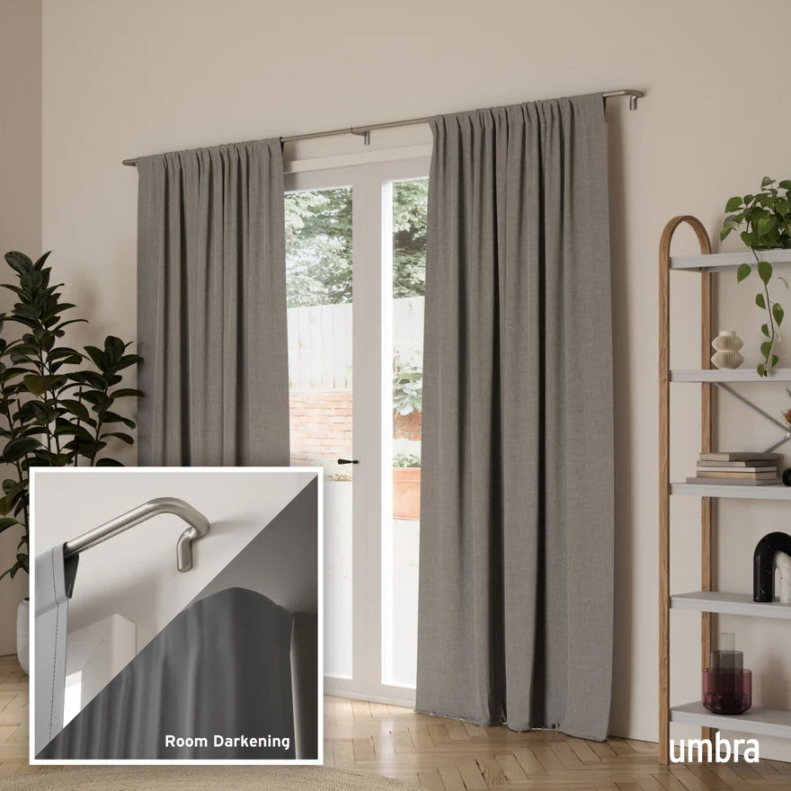 Twilight Curtain Rod, Umbra, 3/4 in Dia, 30-84 in W, Nickel Finish - 2