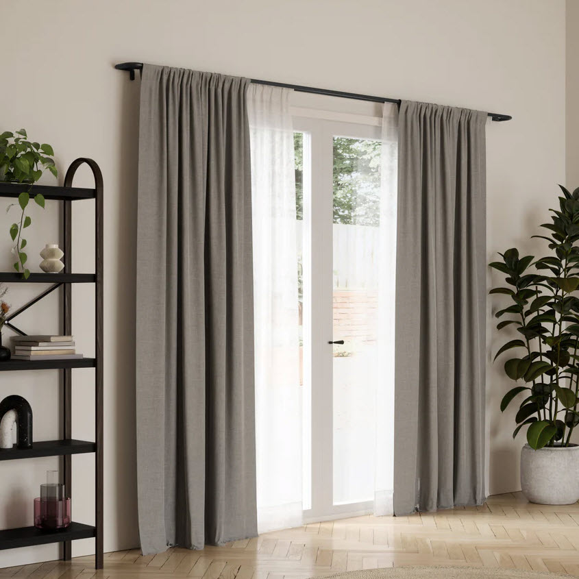 Twilight Double Curtain Rod, Umbra, 3/4 in Dia, 66-144 in W, Black Finish - 2