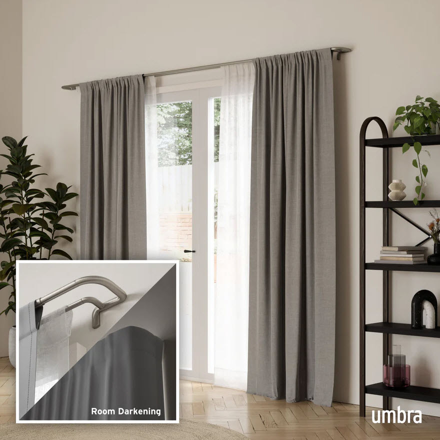 Twilight Double Curtain Rod, Umbra, 3/4 in Dia, 30-88 in W, Nickel Finish - 2