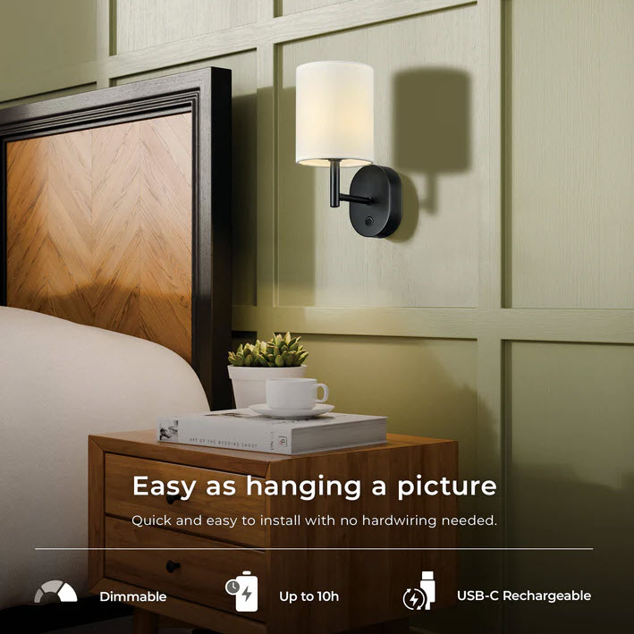 Globe Lyla Battery Wall Sconce, Globe Electric Company, LED, Rechargeable, 5-ft USB-C Charging Cable Included - 2