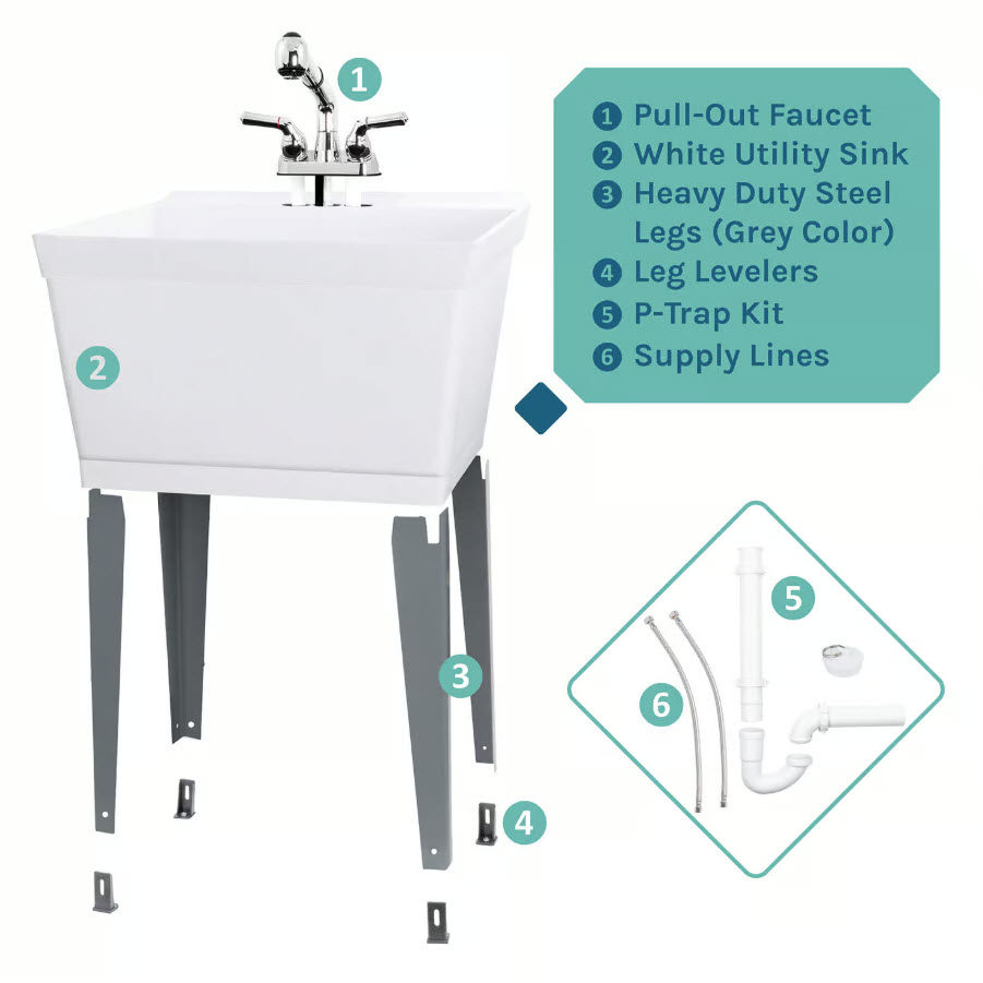 Utility Sink and Faucet, Tehila, White - 2