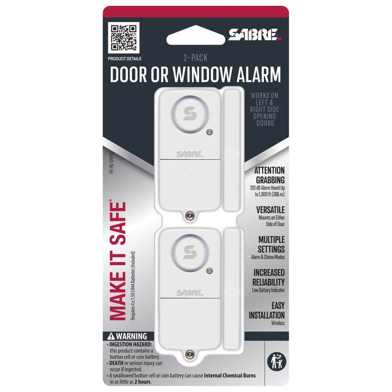2-Pack Door & Window Alarms, Sabre, Includes (4) LR44 Batteries - 2