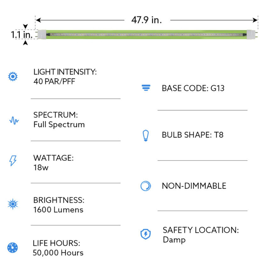 Feit Led T8 Grow Light Tube, Feit Electric, 4 ft, 18W, G13 Base - 2