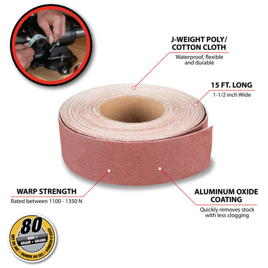 Emery Cloth Roll, Performance Tool, 80 Grit, 1-1/2 in x 15 ft - 2