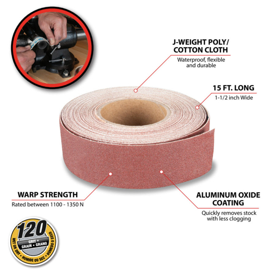 Emery Cloth Roll, Performance Tool, 120 Grit, 1-1/2 in x 15 ft - 3