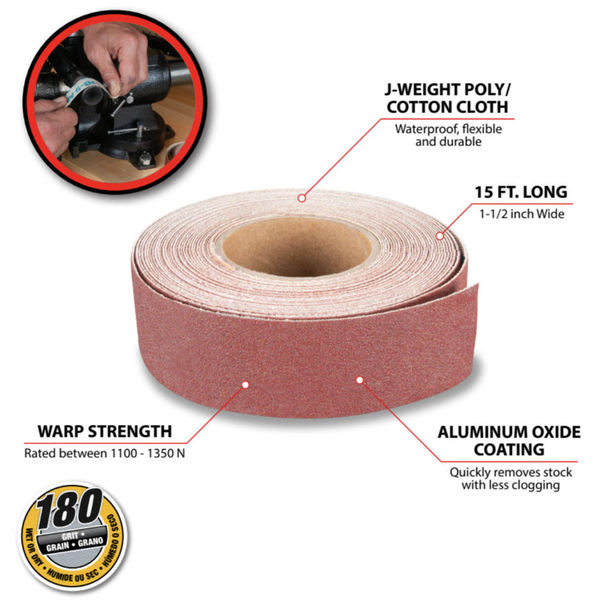 Emery Cloth Roll, Performance Tool, 180 Grit, 1-1/2 in x 15 ft - 3