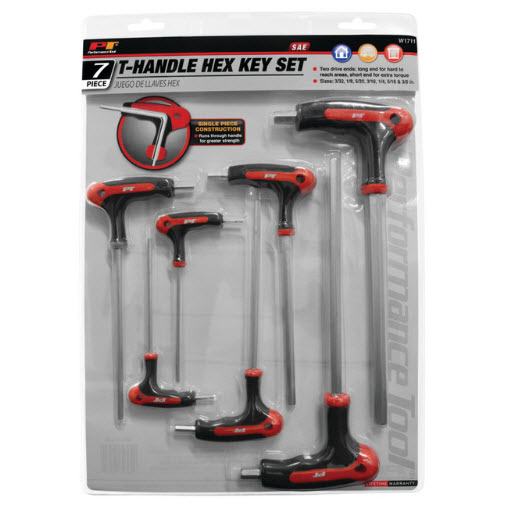 7 pc T-Handle Hex Key Set, Performance Tool, SAE - 2