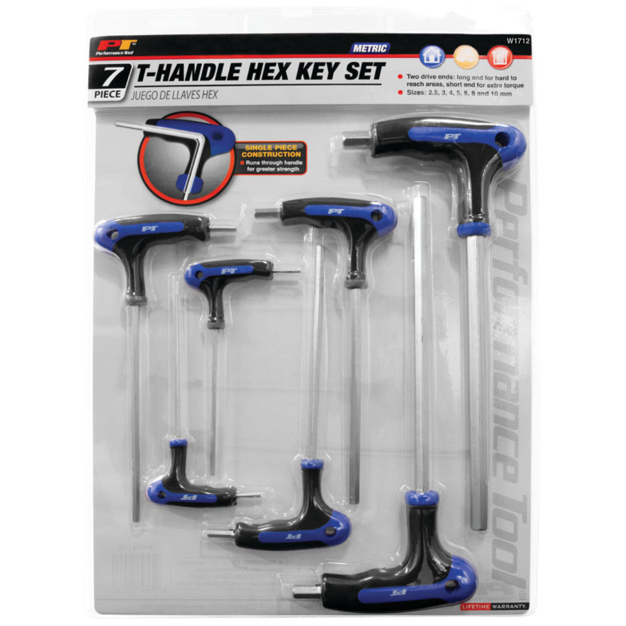 7 pc T-Handle Hex Key Set, Performance Tool, Metric - 2