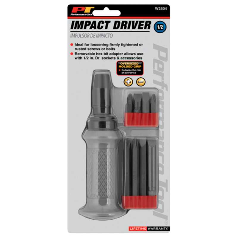 Manual Impact Driver, Performance Tool, 1/2 in Drive, Includes 8 Bits - 2