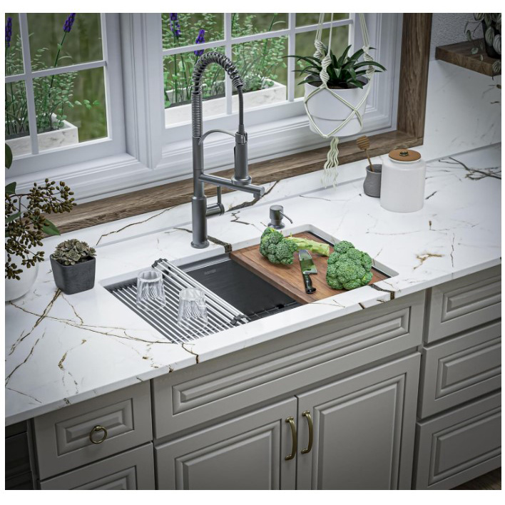 Kindred Elite Workstation Kitchen Sink, Karran, Undermount, 1-Bowl, Stainless Steel - 3