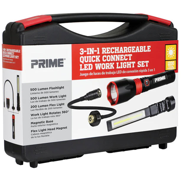 3-in-1 Quick Connect LED Work Light Set, Prime, Rechargeable - 2