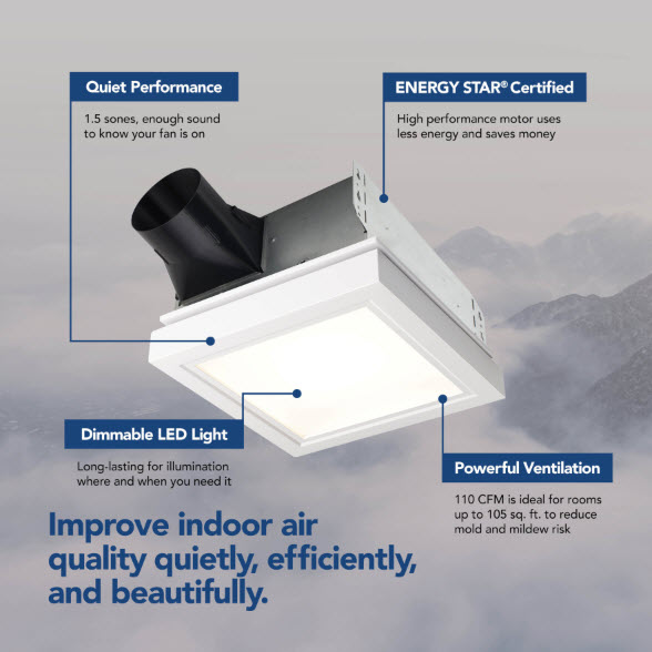 Roomside LED Bath Fan, Broan, 110 CFM, 1.5 Sones - 2
