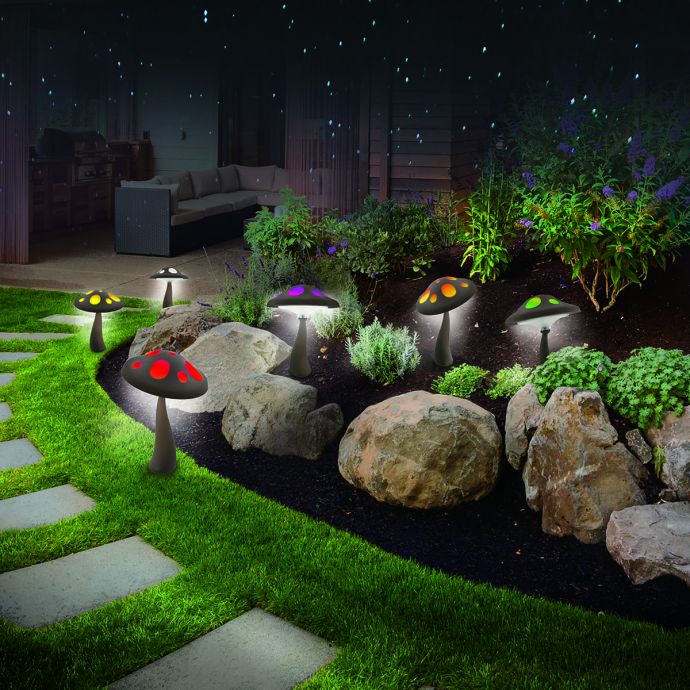 Mushroom Solar Pathway Lights, I-Zoom, 2 pk, LED Color Changing - 2