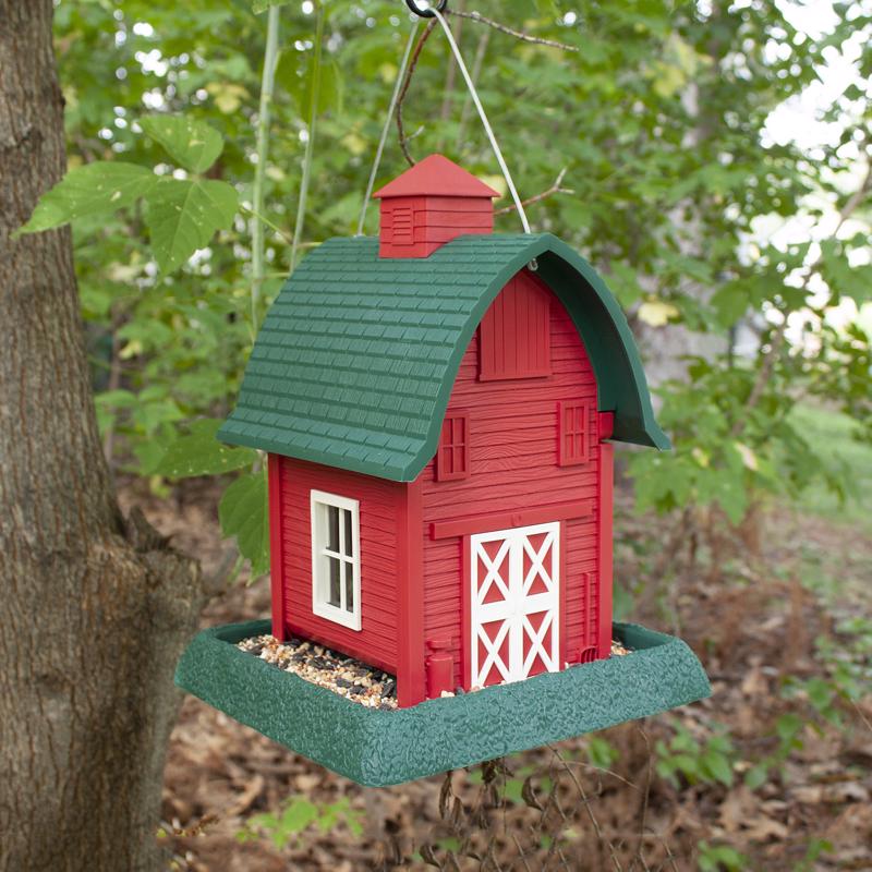 Wild Bird Feeder, North States, Barn, 5 lb, Plastic, Red, 13-1/4 in H, Pole Mounting - 3