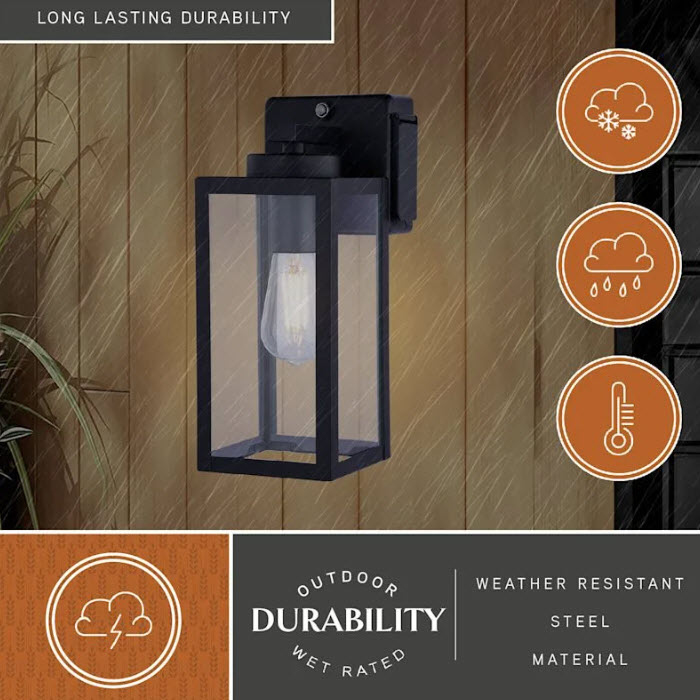 Outdoor Wall Sconce, Vaxcel, Lombard, 1-Light, 12 in H, Integrated GFCI Outlet, Black, Clear Glass - 2