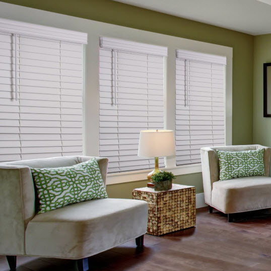 Cordless Window Blind, Lotus & Windoware, Faux Wood, 2 in Slats, 59 in x 60 in, White - 2