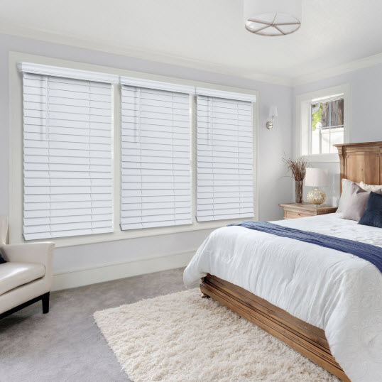 Cordless Window Blind, Lotus & Windoware, Faux Wood, 2-1/2 in Slats, 72 in x 72 in, White - 2