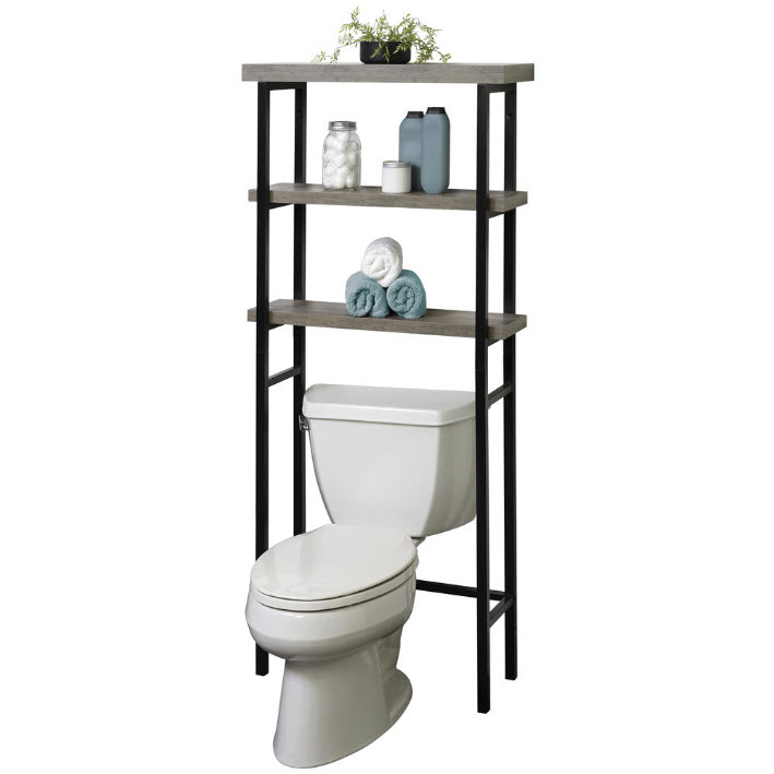 Over-The-Toilet Storage Shelves, Zenna Home, 27 in W x 61 in H, Distressed Gray/Black - 2
