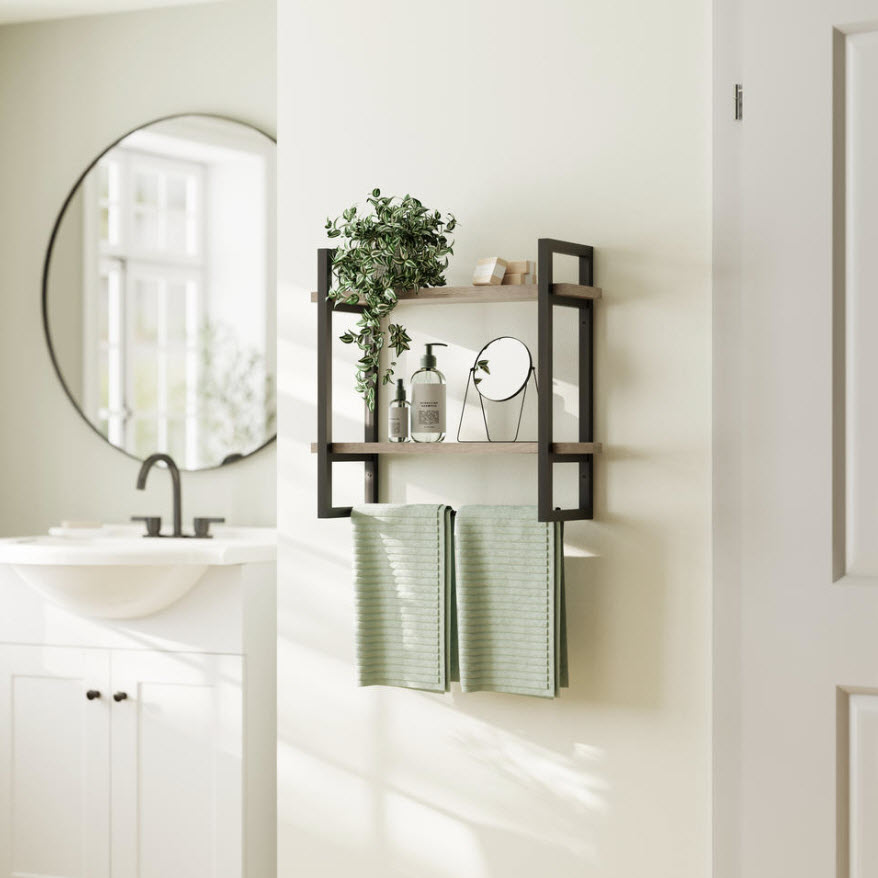 Bathroom Wall Shelf 20 in W x 19 in H, Zenna Home, Black/Wood - 2