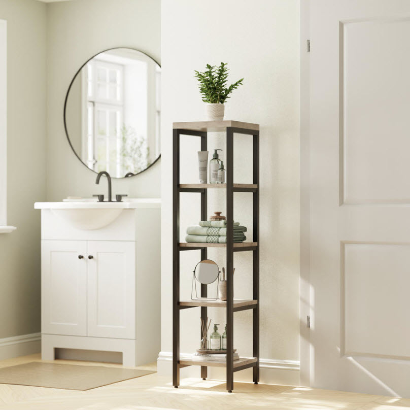 Linen Tower, Zenna Home, 13 in L x 13 in W x 52 in H, Black/Wood - 2