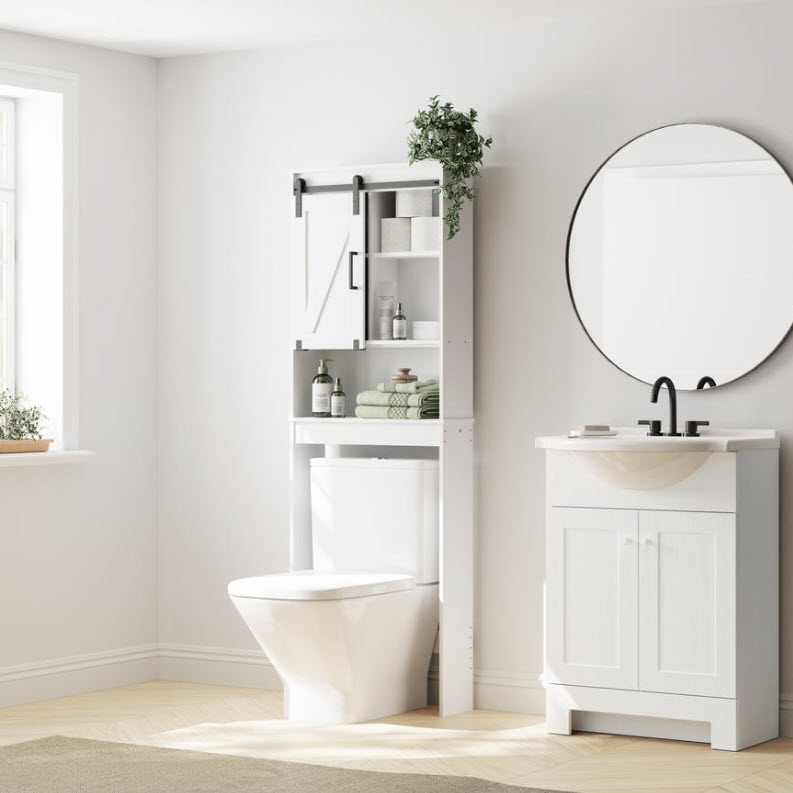 Over-The-Toilet Storage Cabinet, Zenna Home, 23 in W x 67 in H, Barndoor White - 2