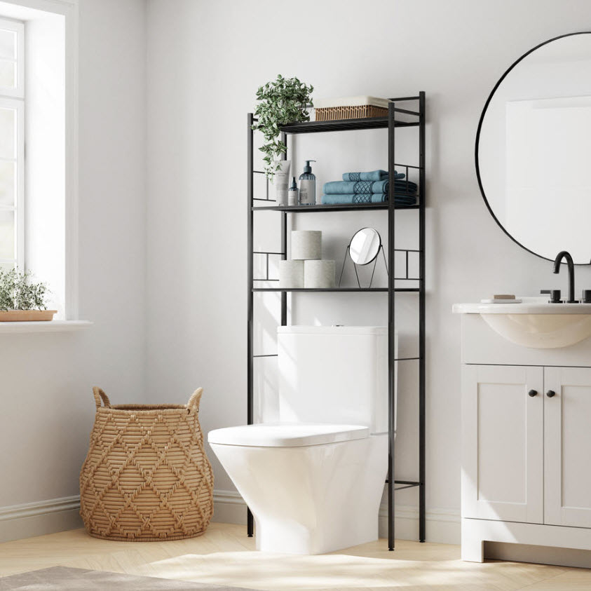 Over-The-Toilet Storage Shelves, Zenna Home, 24 in W x 64 in H, Slat Black - 2