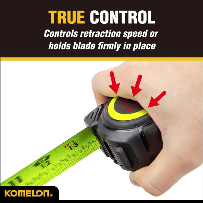 True Control Tape Measure, Komelon, 25 ft L - 1