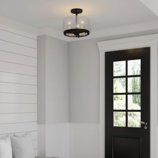 Whitlock Semi-Flush Mount Light, Quoizel, 3-Light, 12 in, Matte Black - 2