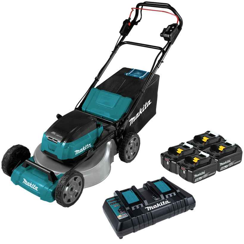 Cordless Lawn Mower, Makita, LXT, Brushless, 18 in, Self-Propelled, Includes 4 Batteries and Charger - 3
